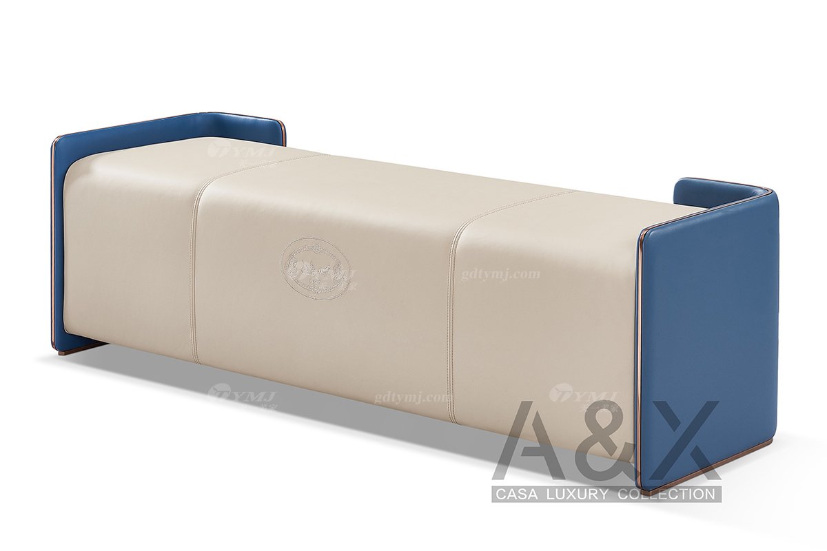 輕奢后現代風格家具高檔會所別墅家具品牌時尚皮布藝+玫瑰金拉絲床尾凳CW261-041床尾凳1