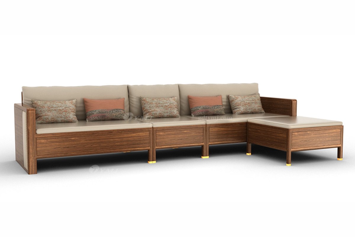 新中式高端會所家具品牌簡約風格客廳時尚舒適生態皮藝轉角沙發組合