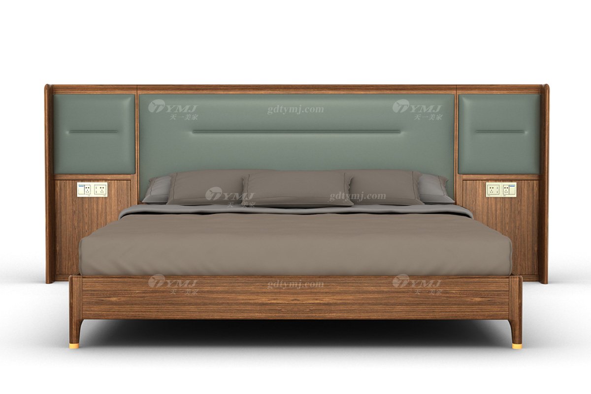 新中式風格家具高端會所家具品牌簡約風格臥室家具生態皮雙人大床