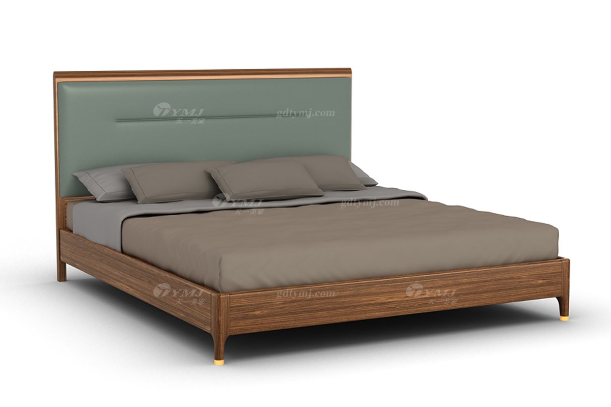 新中式風格家具高端會所家具品牌簡約風格臥室家具生態皮雙人大床H-XCHZDC小床