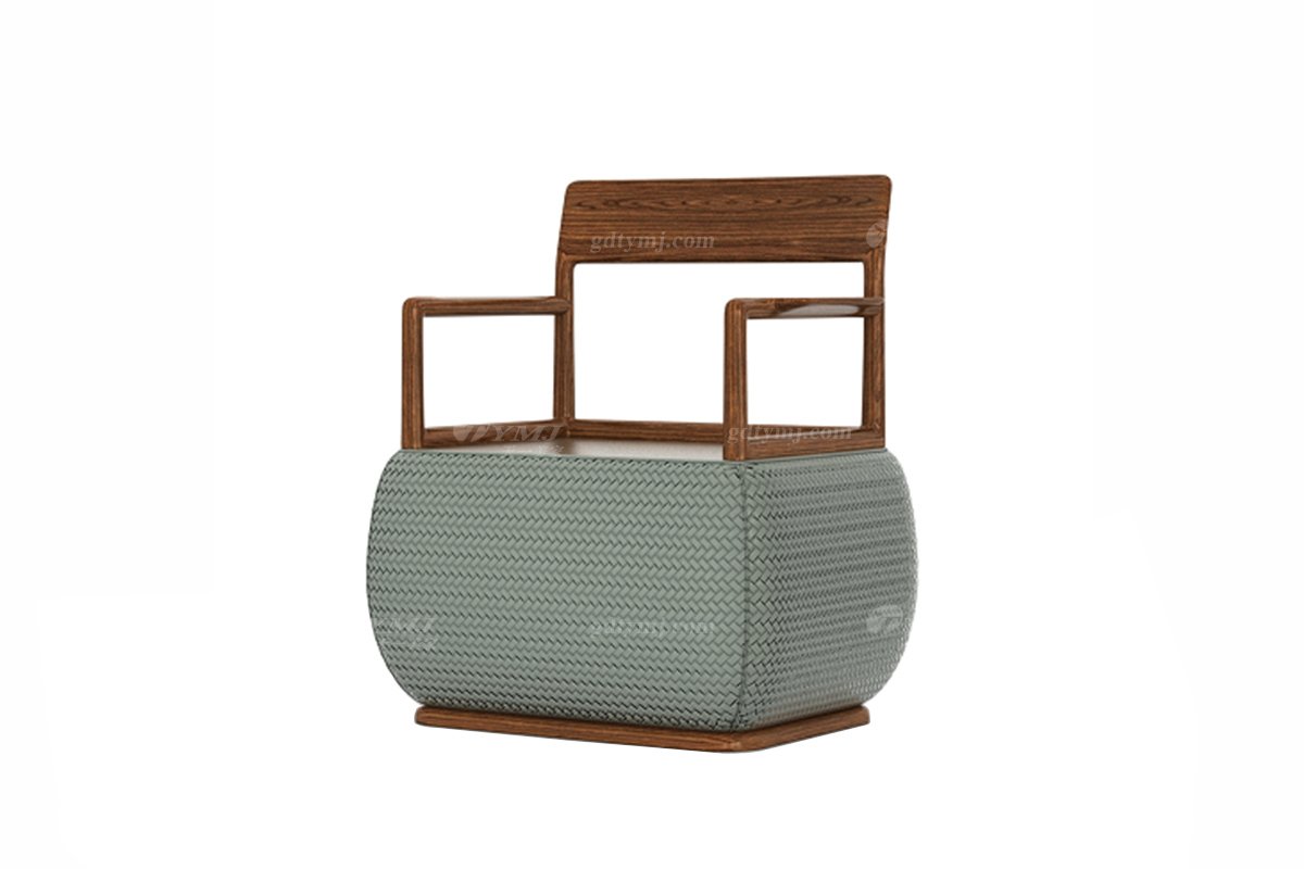 新中式風格家具高端會所家具品牌簡約茶室家具實木+藤編生態(tài)皮藝茶椅H-XYCY泡茶椅