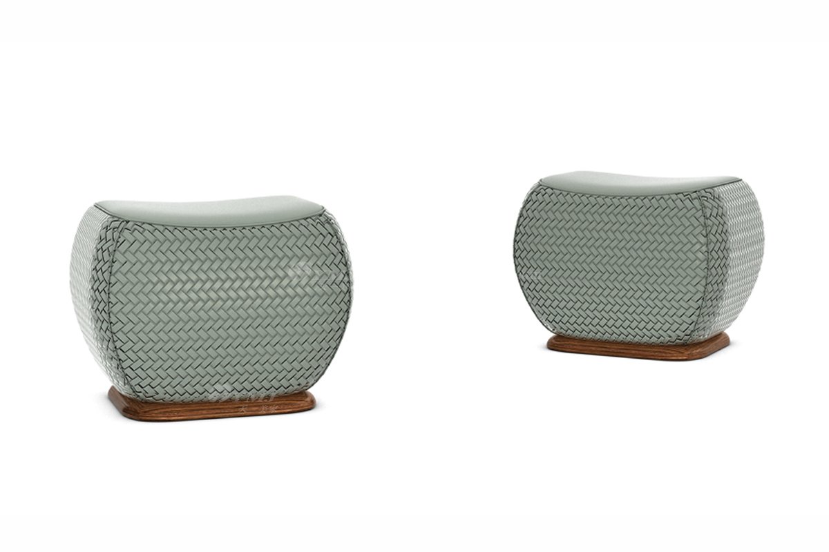 新中式風(fēng)格家具高端會(huì)所家具品牌簡約茶室家具時(shí)尚綠色藤編工藝茶墩