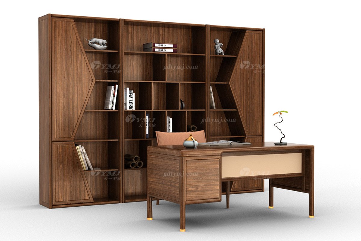 新中式風格家具高端別墅家具品牌簡約大氣時尚書房家具橙色生態皮藝書椅H-XSSY書椅場景