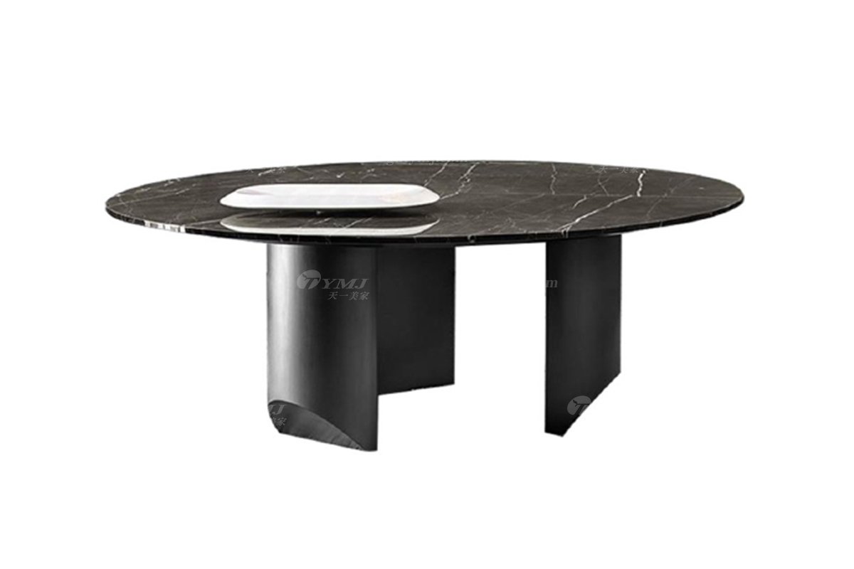極簡風格家具品牌高端別墅會所簡約現代黑鈦鋼巖板圓餐臺