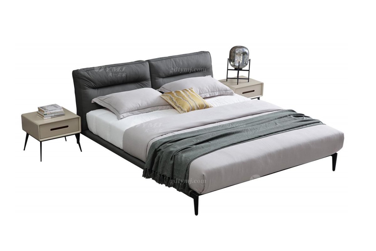 極簡風格家具別墅會所舒適意大利小黃牛皮床1.8米