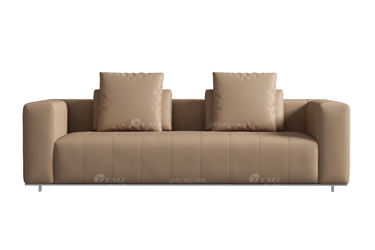 極簡風格家具別墅會所舒適實木進口黃牛皮三位沙發