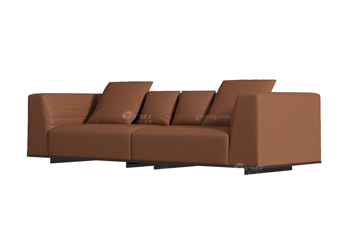 極簡風(fēng)格家具別墅會所舒適實木進口頭層黃牛皮咖啡棕色四位沙發(fā)SF-105四位沙發(fā)