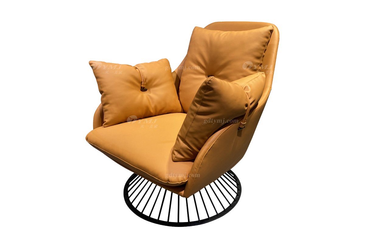 極簡風格家具別墅會所舒適高級時尚家用橙色皮藝創意休閑椅