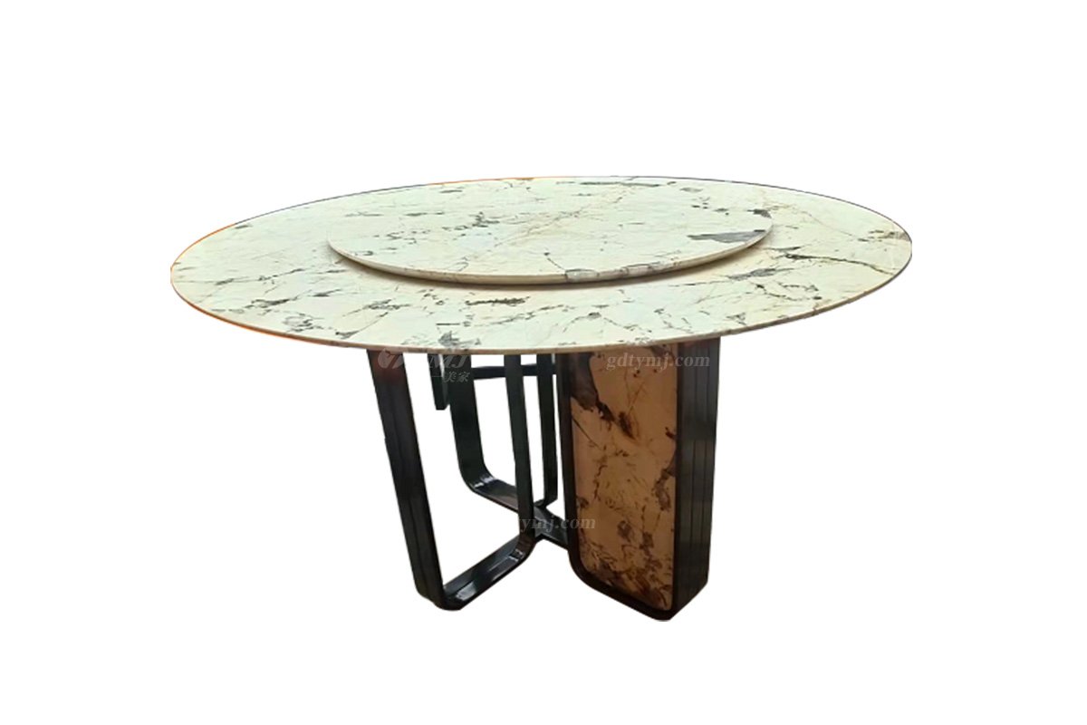 極簡(jiǎn)風(fēng)格家具別墅會(huì)所簡(jiǎn)約家用大理石面+黑鈦圓餐桌