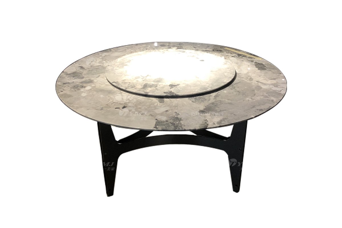 極簡風格家具高端別墅會所簡約鈦鋼+大理石圓餐臺