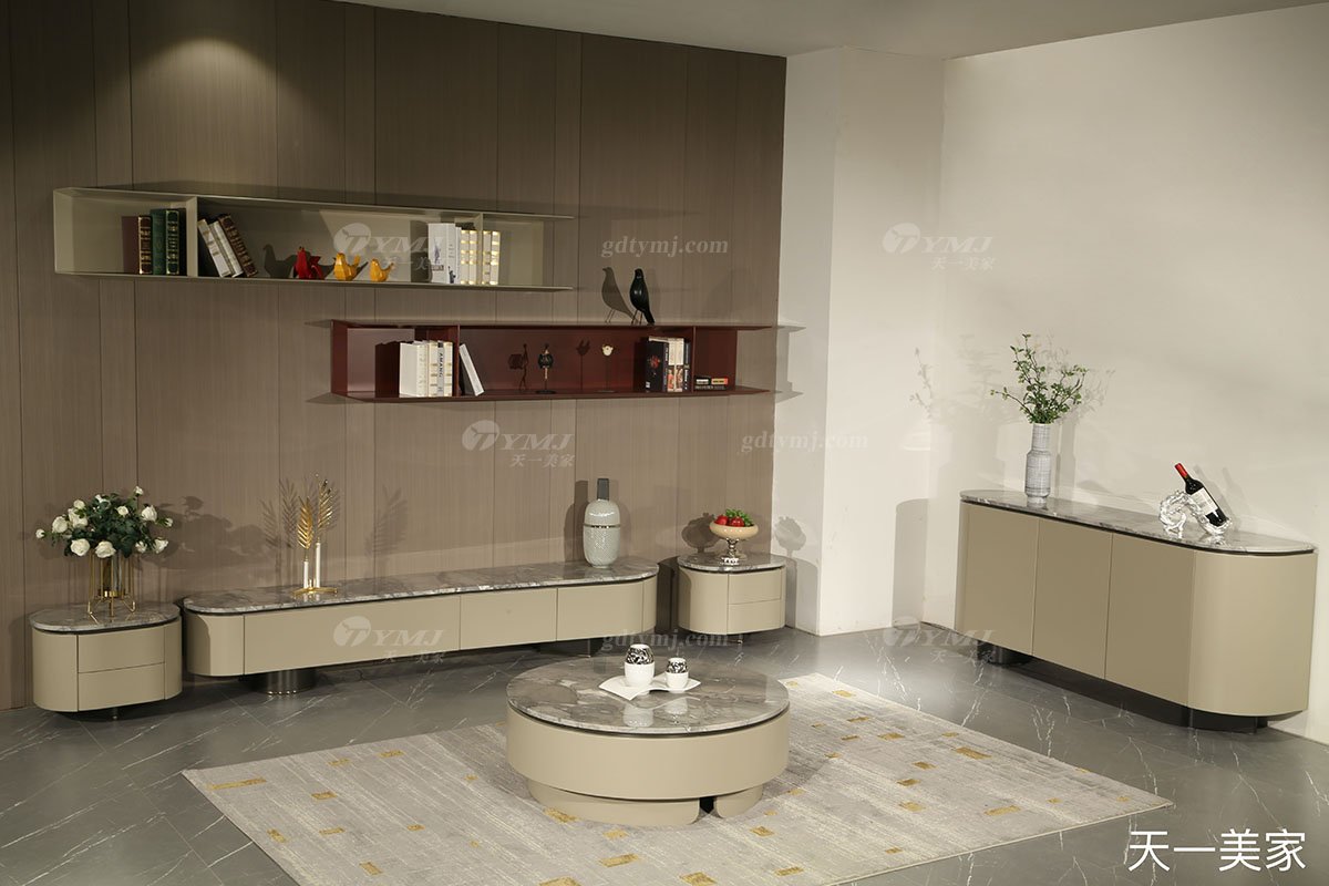 極簡風(fēng)格家具高端別墅會(huì)所大宅家用香檳金+天然大理石電視柜D622電視柜