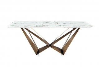 極簡風格家具高端別墅會所大宅簡約不銹鋼五金+進口巖板長餐桌