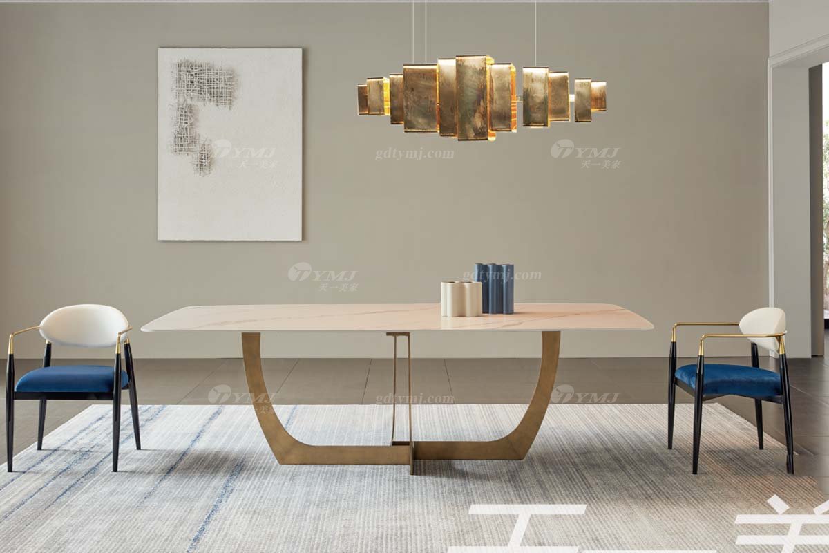 極簡風(fēng)格家具高端別墅會(huì)所大宅時(shí)尚拉絲不銹鋼底+進(jìn)口巖板長餐桌WD604餐桌