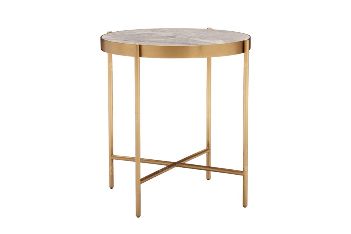 極簡風(fēng)格家具高端別墅會所大宅簡約電鍍不銹鋼+巖板角幾