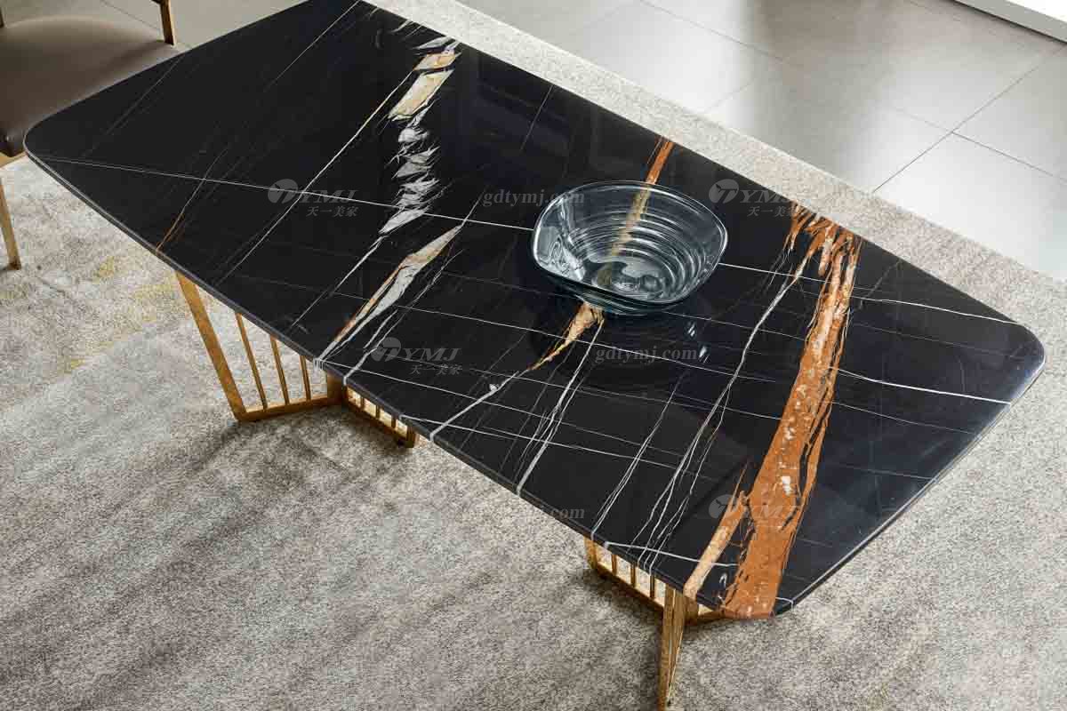 極簡風(fēng)格家具高端別墅會所大宅簡約不銹鋼底+勞倫黑金大理石長餐臺WD707餐桌