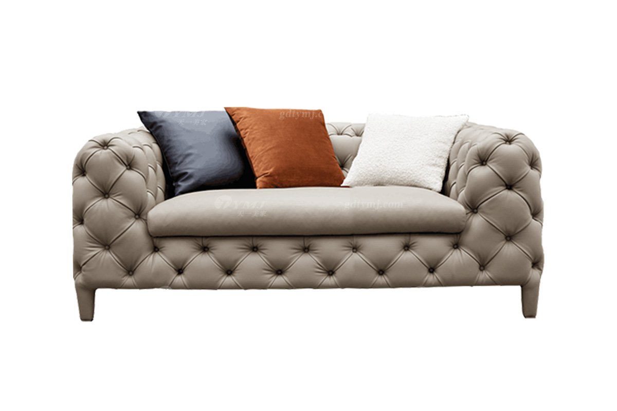 極簡風(fēng)格家具高端別墅會所大宅簡約拉扣實(shí)木灰色半皮扶手單位沙發(fā)