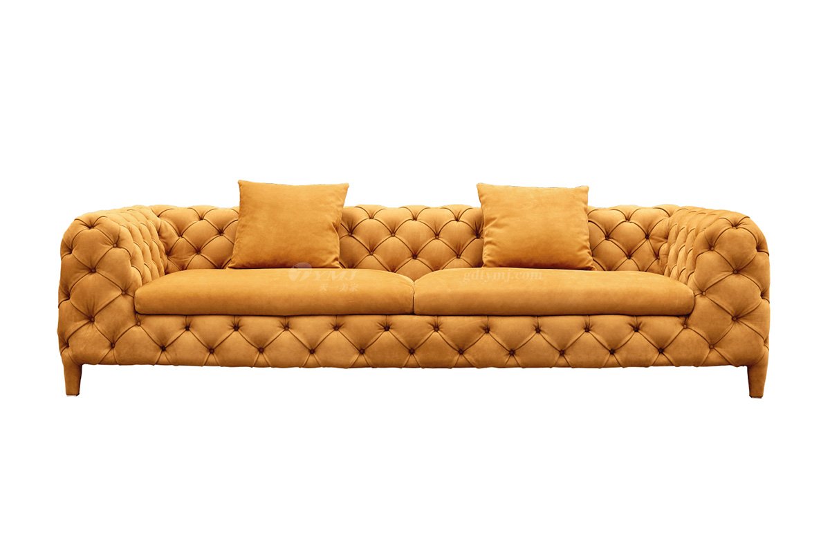 極簡風(fēng)格家具高端別墅會所大宅簡約拉扣實(shí)木灰色半皮扶手四位沙發(fā)