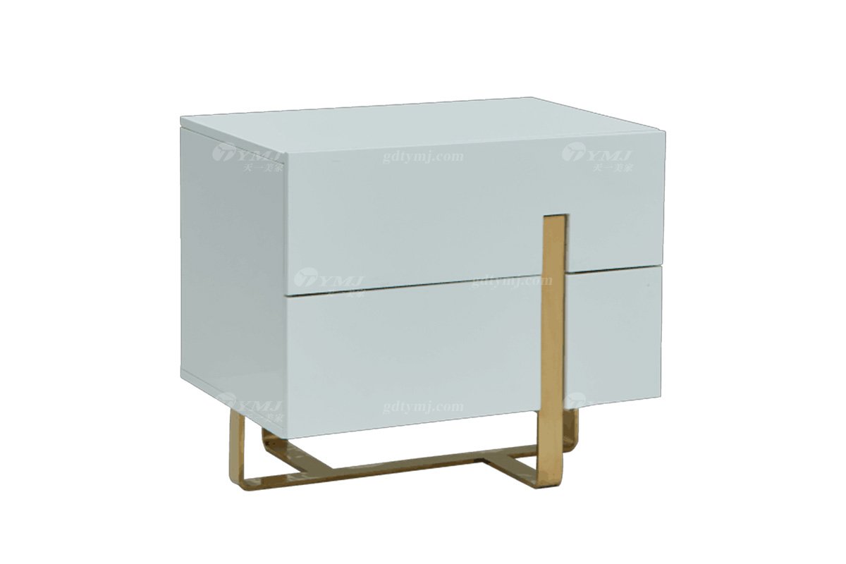 極簡風格家具高端別墅會所大宅簡約E1級環保板+不銹鋼白色床頭柜