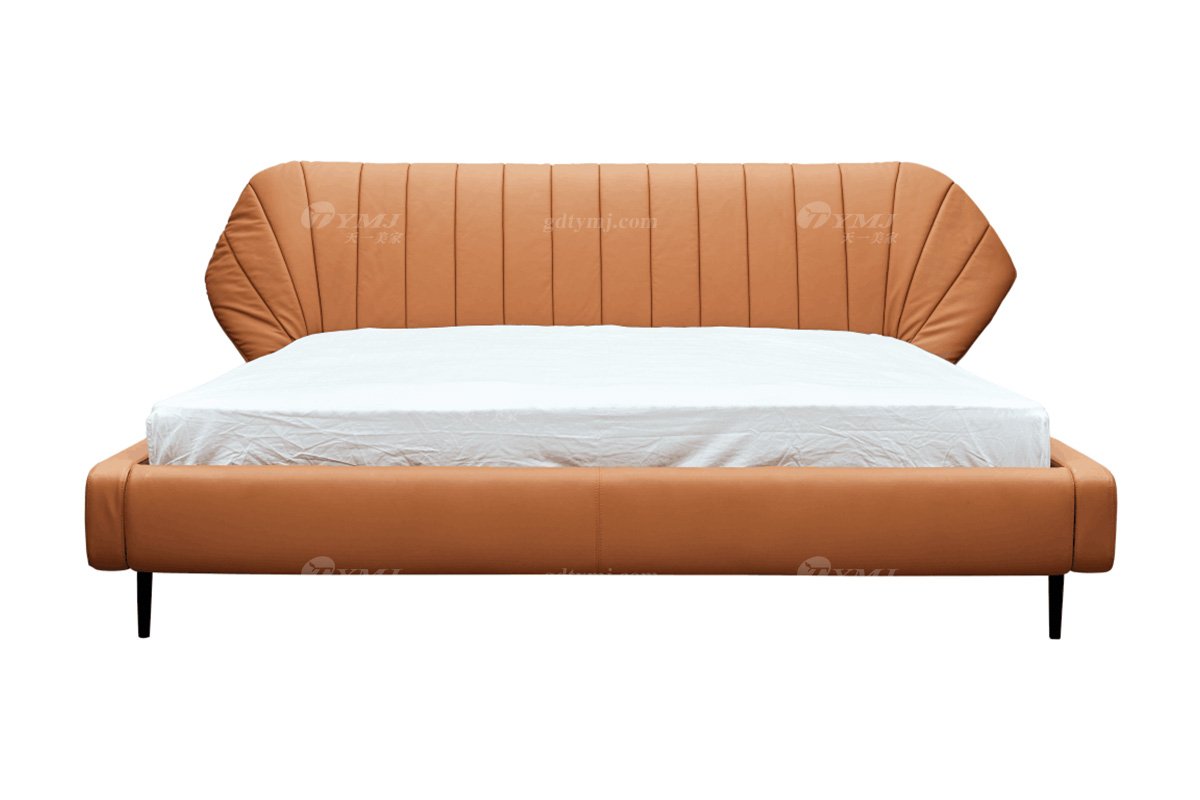 極簡風(fēng)格家具高端別墅會所大宅時尚進口實木橙色大床