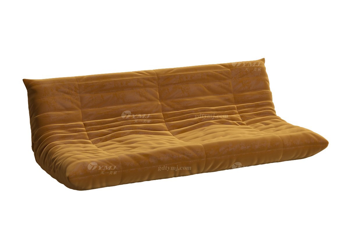 極簡風格家具高端別墅會所大宅簡約環(huán)保布藝橙色懶人毛毛蟲四位沙發(fā)