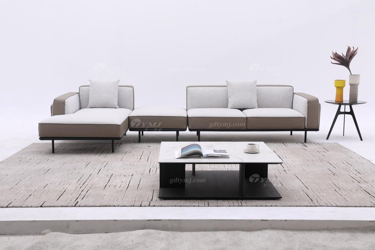 意式極簡風格家具高端別墅會所大宅時尚簡約實木灰色布藝組合沙發F9622組合沙發