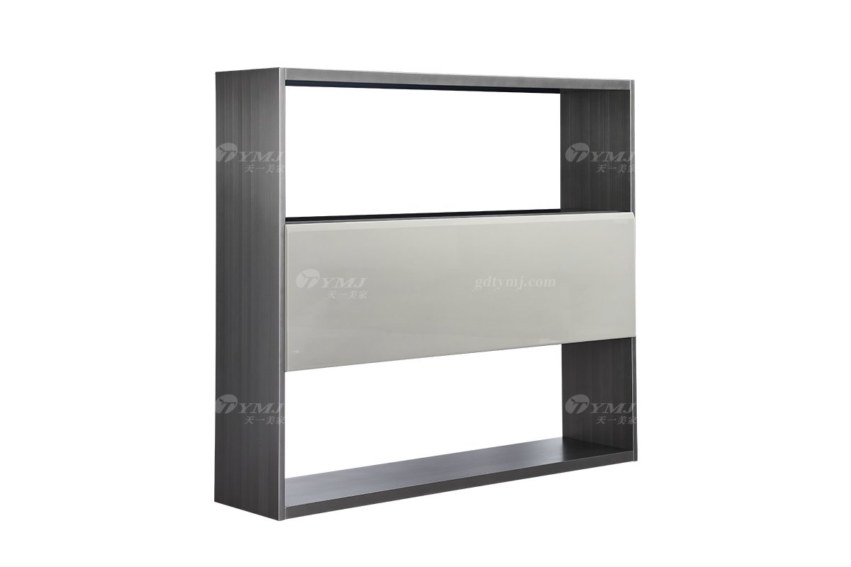 意式極簡風格家具時尚創意莫蘭迪灰亮光+槍黑金書架置物架