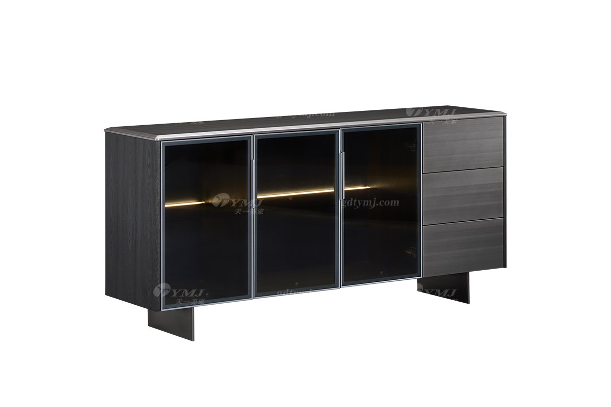 意式極簡風格家具時尚高端大宅家用大氣拉絲不銹鋼五金腳槍黑餐邊柜