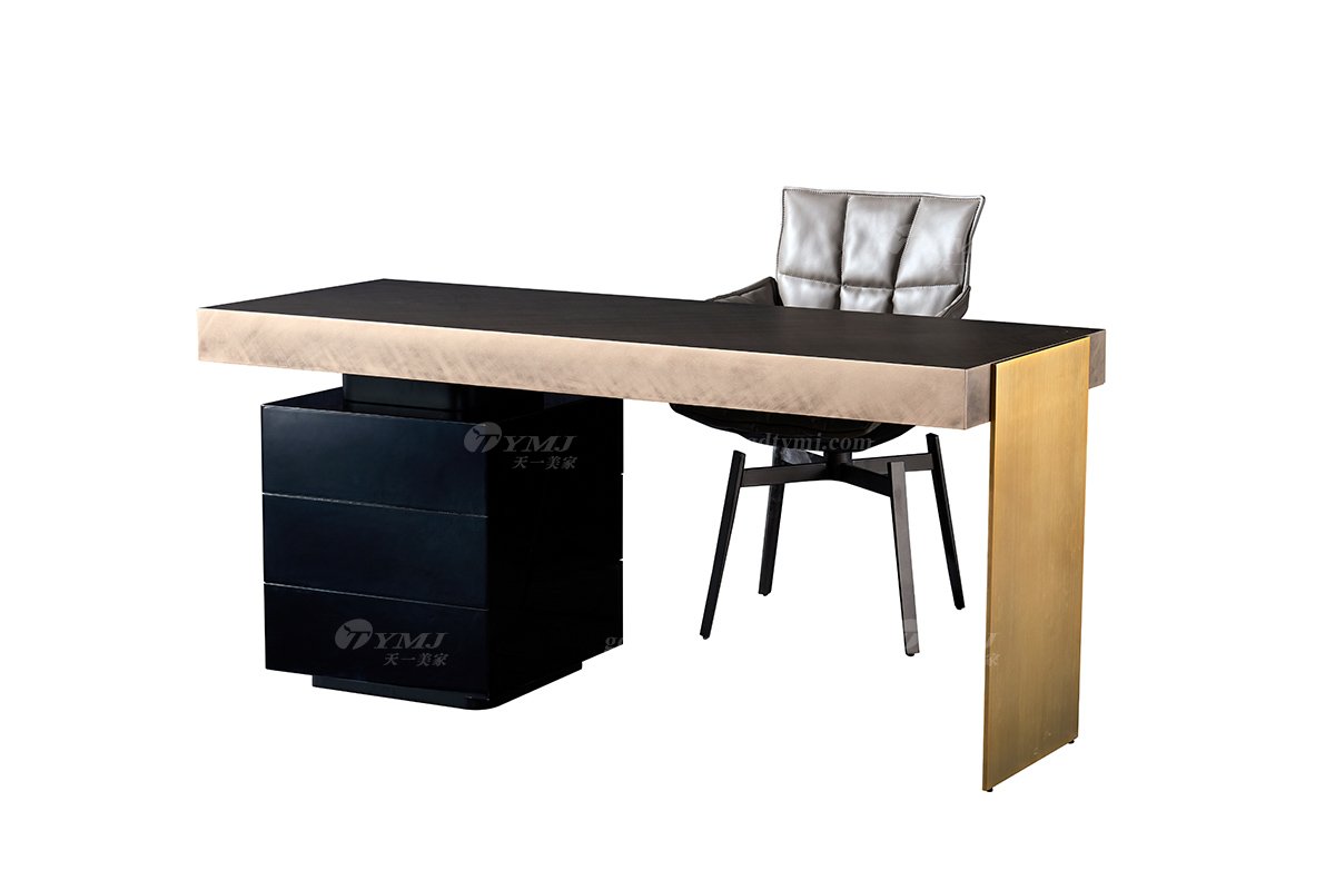 時尚高端意式極簡家具別墅大宅家用玫瑰金+黑亮光書桌18005-1.8書桌組合