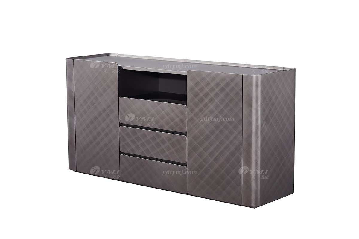 時尚高端意式極簡家具別墅大宅家用創意精致鈦鋼灰拉絲金屬色餐邊柜