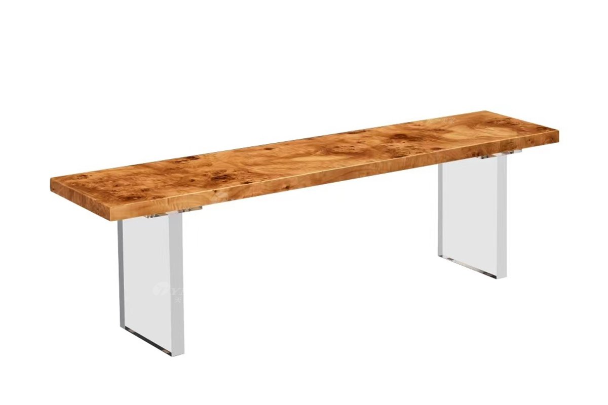 時尚高端現代簡約家具別墅家用奢華亞克力腳+白楊樹榴長茶凳