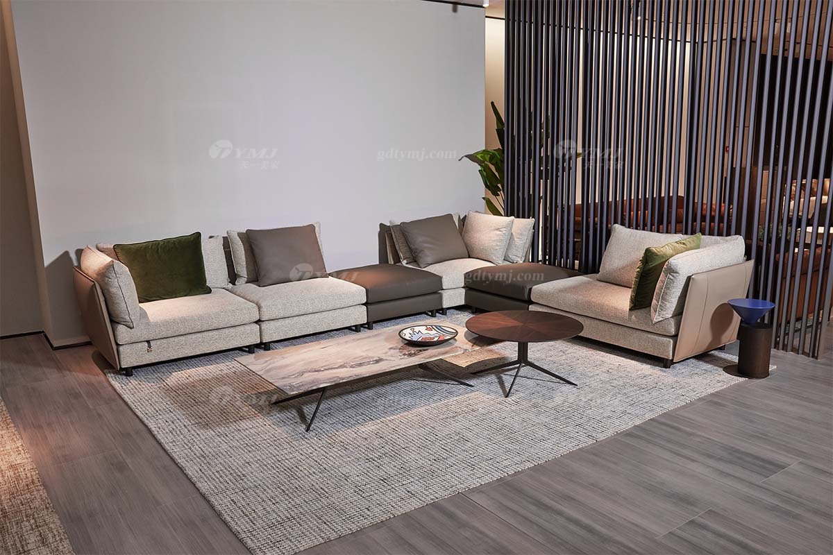 時尚高端現代極簡家具別墅大宅家用真皮布藝結合組合沙發F9535組合沙發