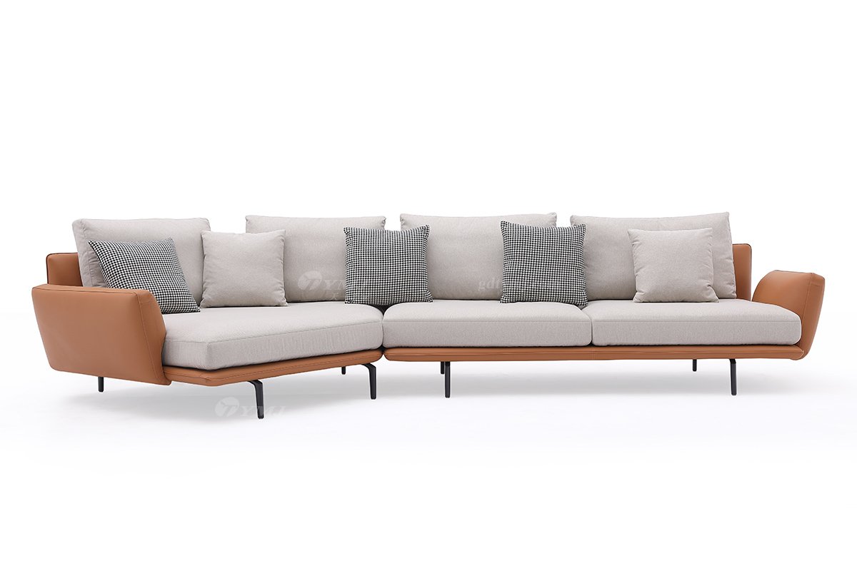 時尚高端現代極簡家具別墅大宅家用真皮布藝結合轉角沙發