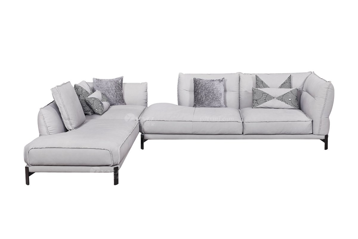 時(shí)尚高端現(xiàn)代極簡(jiǎn)家具別墅大宅家用舒適全皮灰色組合沙發(fā)