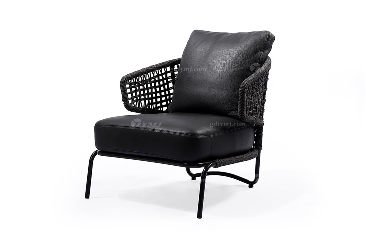 時尚高端現代簡約家具家用別墅舒適鐵藝+皮藝休閑椅BRF5308-1