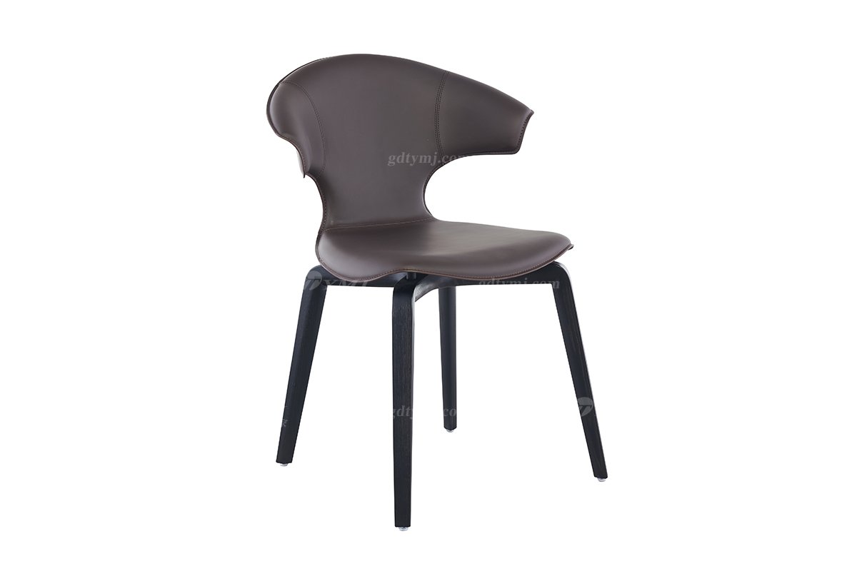 現代簡約家具高端別墅會所家用時尚實木+真皮餐椅