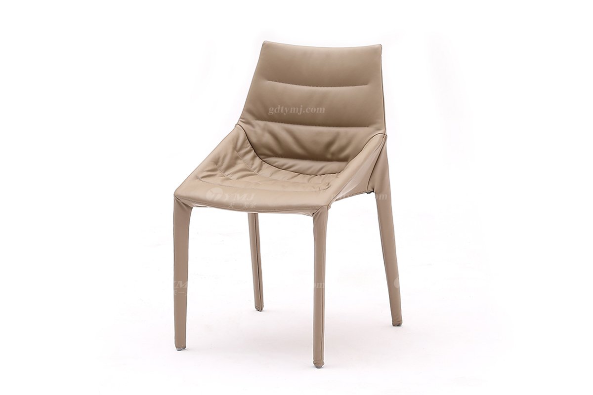  現(xiàn)代簡約家具高端別墅會所家用時尚卡其色皮藝餐椅5317-1