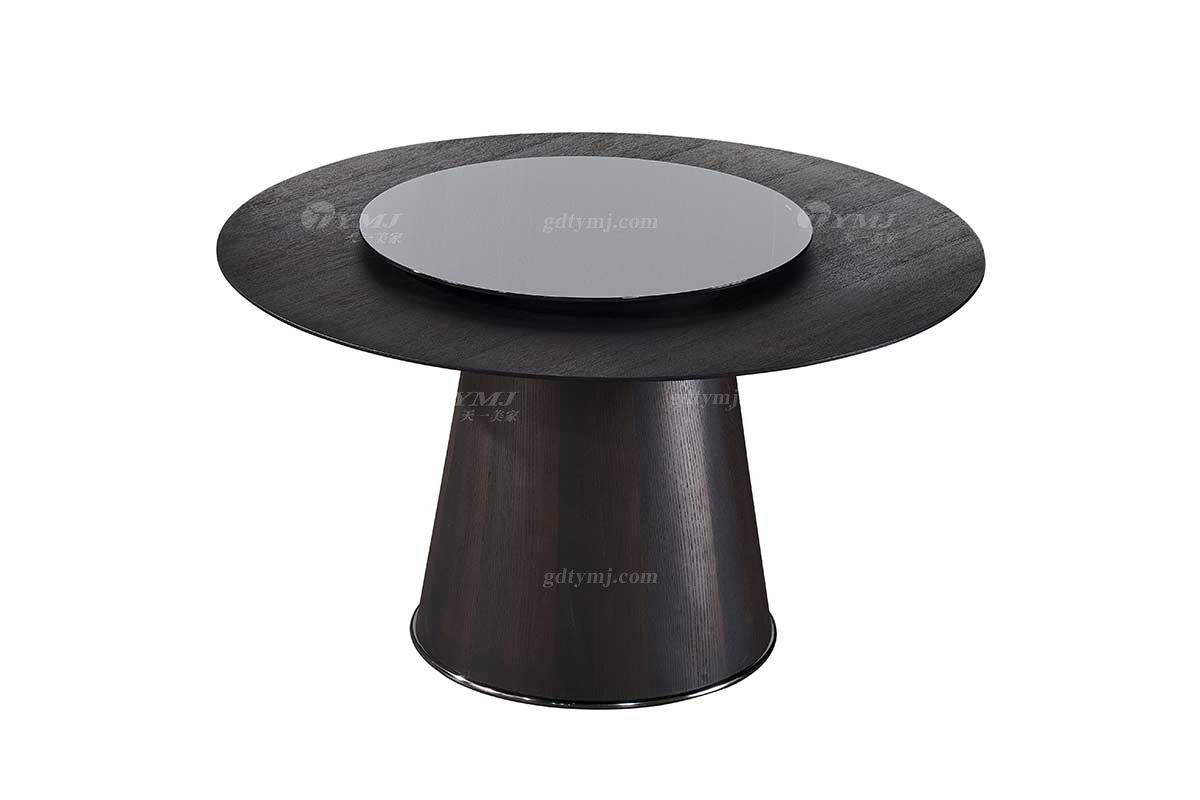  現代簡約家具高端別墅會所家用時尚不銹鋼底煙熏色圓餐桌