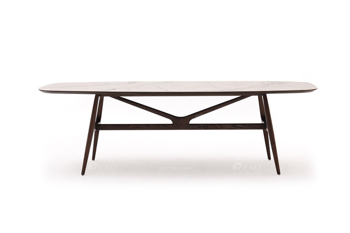  現代簡約家具高端別墅會所家用時尚實木+巖板臺面長餐臺