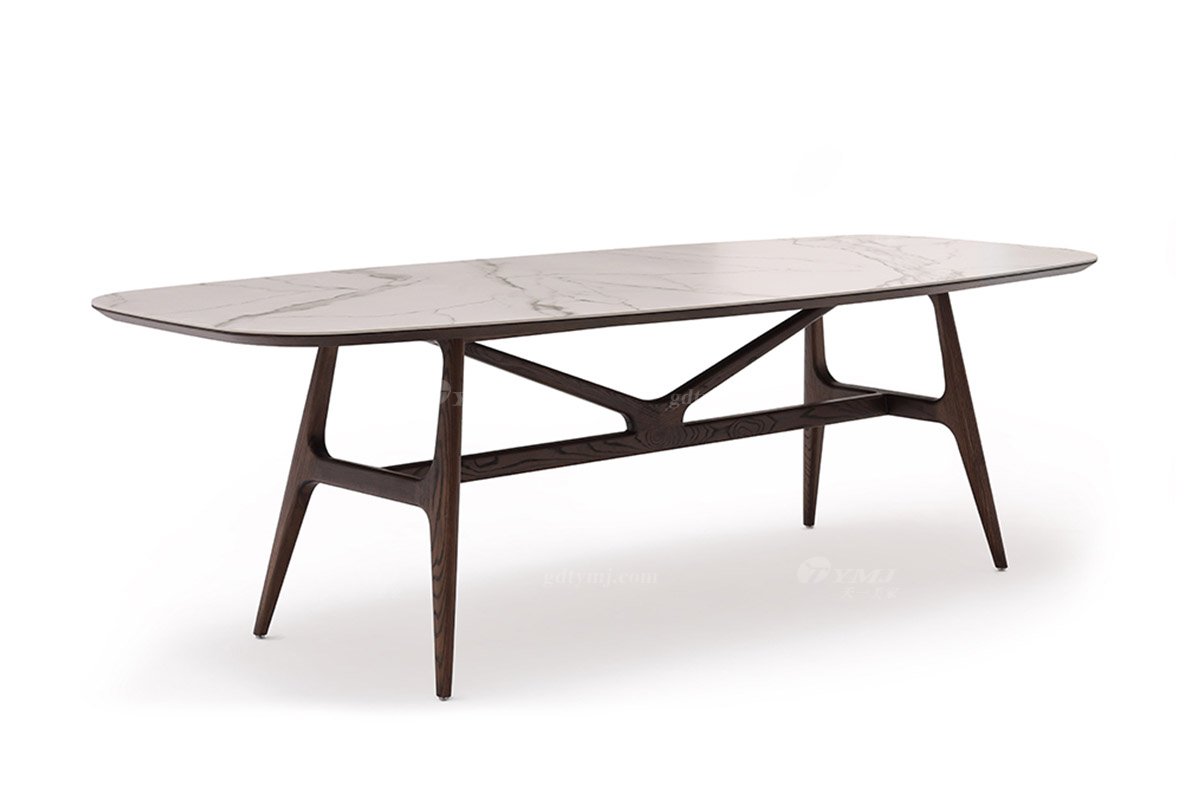  現(xiàn)代簡(jiǎn)約家具高端別墅會(huì)所家用時(shí)尚實(shí)木+巖板臺(tái)面長(zhǎng)餐臺(tái)1903-1