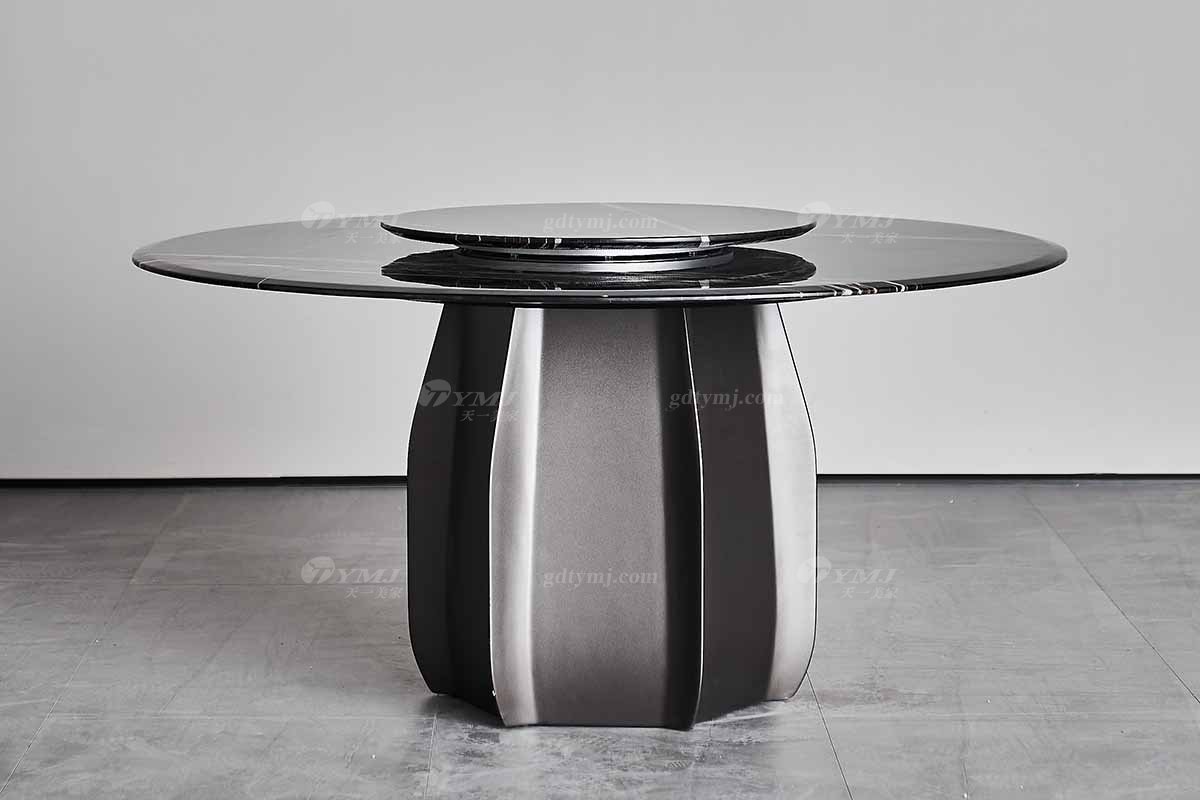  現(xiàn)代簡(jiǎn)約家具高端別墅會(huì)所家用時(shí)尚勞倫黑金大理石圓餐桌1913場(chǎng)景