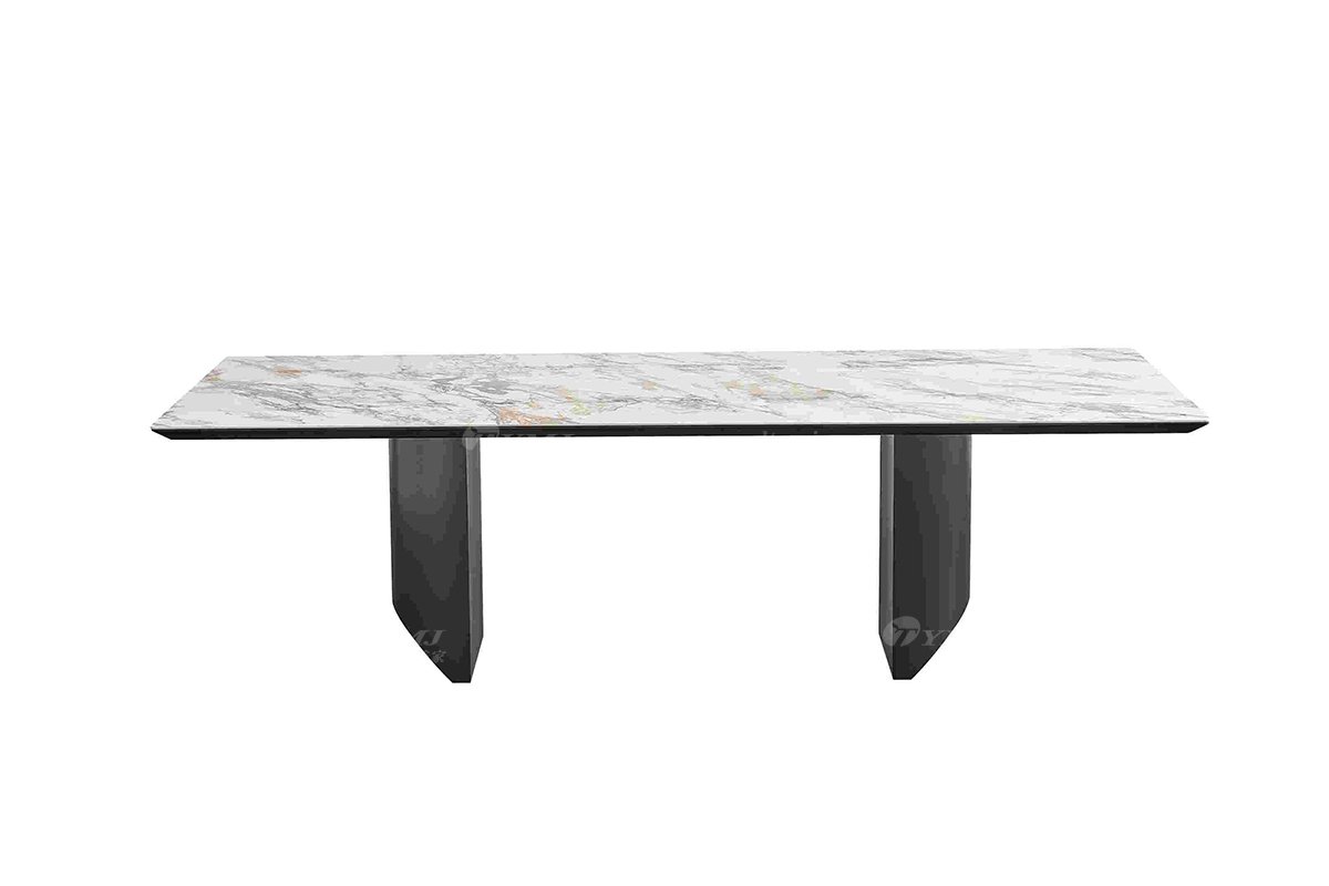  現代簡約家具高端別墅會所家用時尚不銹鋼五金底+勞倫黑金大理石長餐臺