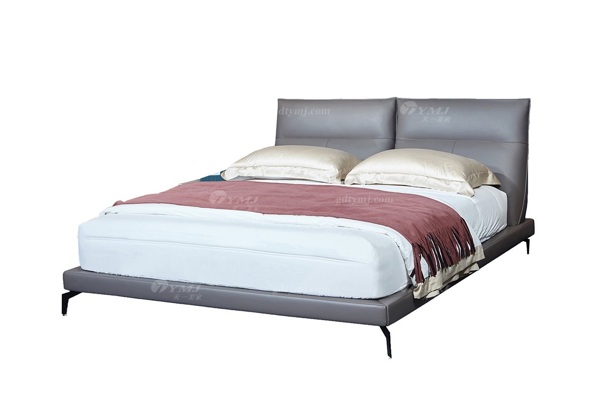  現(xiàn)代簡約家具高端別墅會所家用時尚舒適灰色皮藝大床婚床雙人床