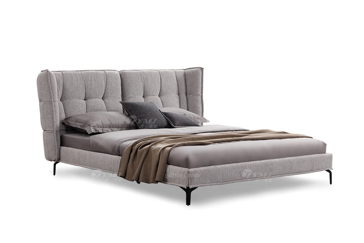  現(xiàn)代簡約家具高端別墅會所家用時尚舒適灰色布藝主人房大床婚床雙人床