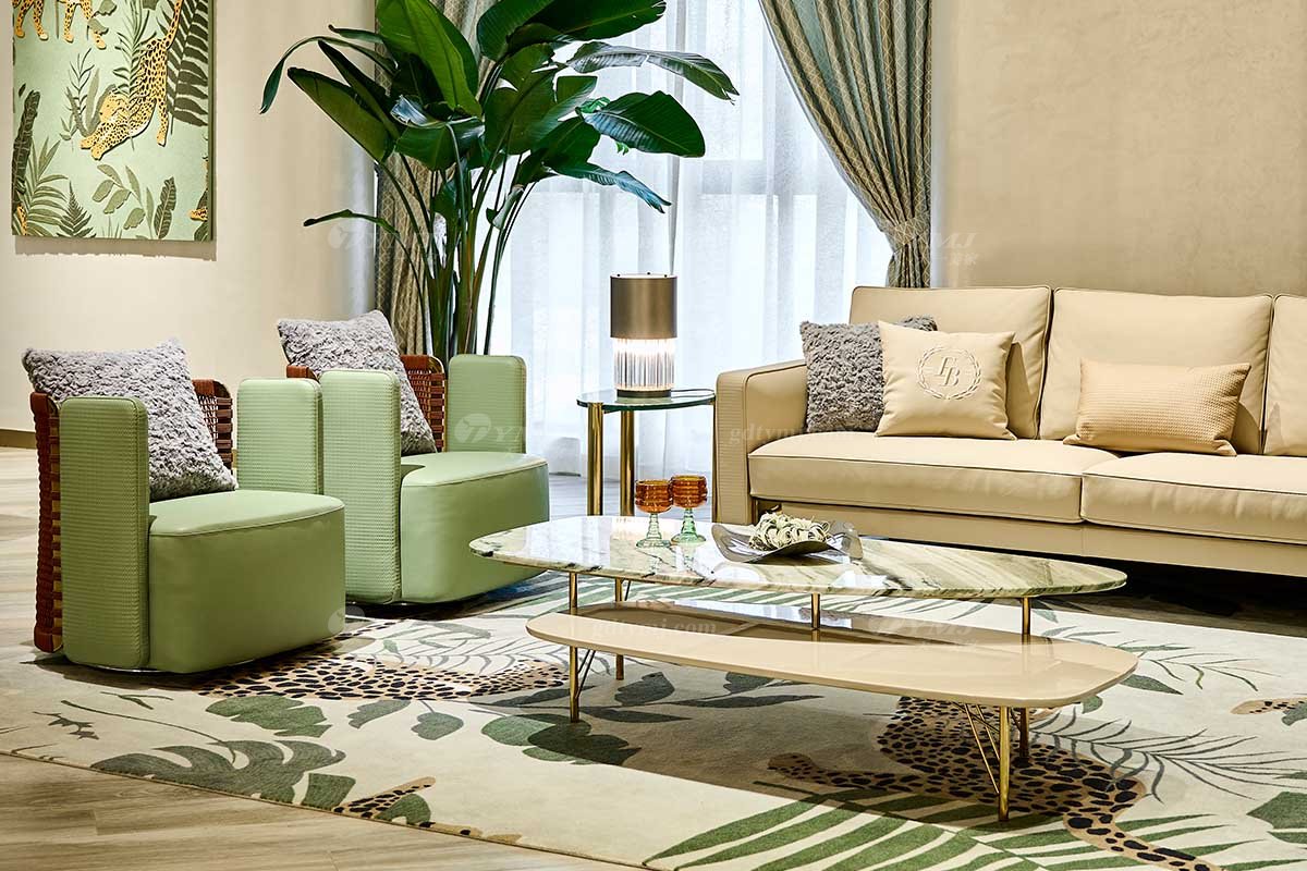 意式輕奢家具高端別墅會所家用時尚高級鈦金屬+天然大理石長幾FB118H3場景