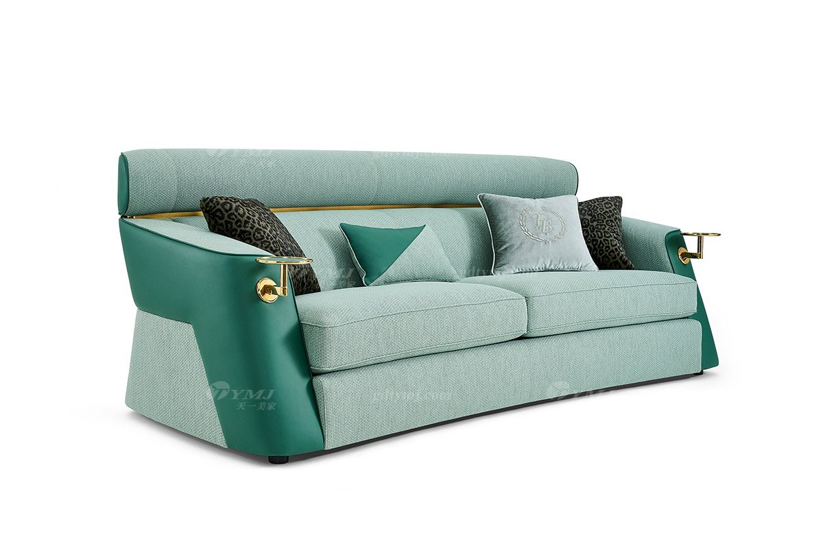 意式輕奢家具高端別墅會所家用時尚高級綠色皮布藝結合二位沙發三位沙發FB105SF3B-1