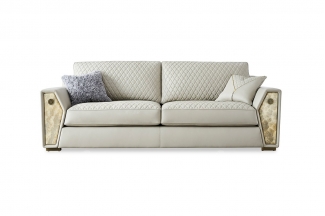 意式輕奢家具高端別墅會所家用時尚高級灰色皮藝+青古銅金屬三位沙發