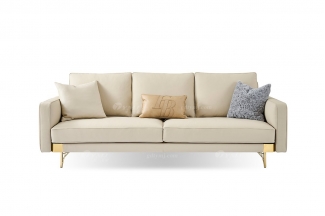 意式輕奢家具高端別墅會所家用時尚高級金屬腳灰色真皮三位沙發