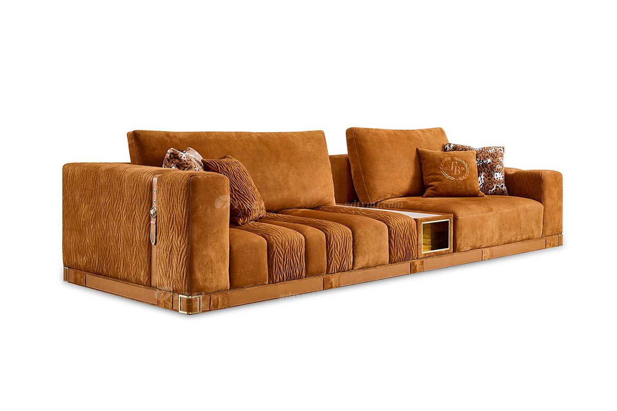 意式輕奢家具高端別墅會所家用時尚高級棕色超大四人位沙發(fā)FB122SF4-1