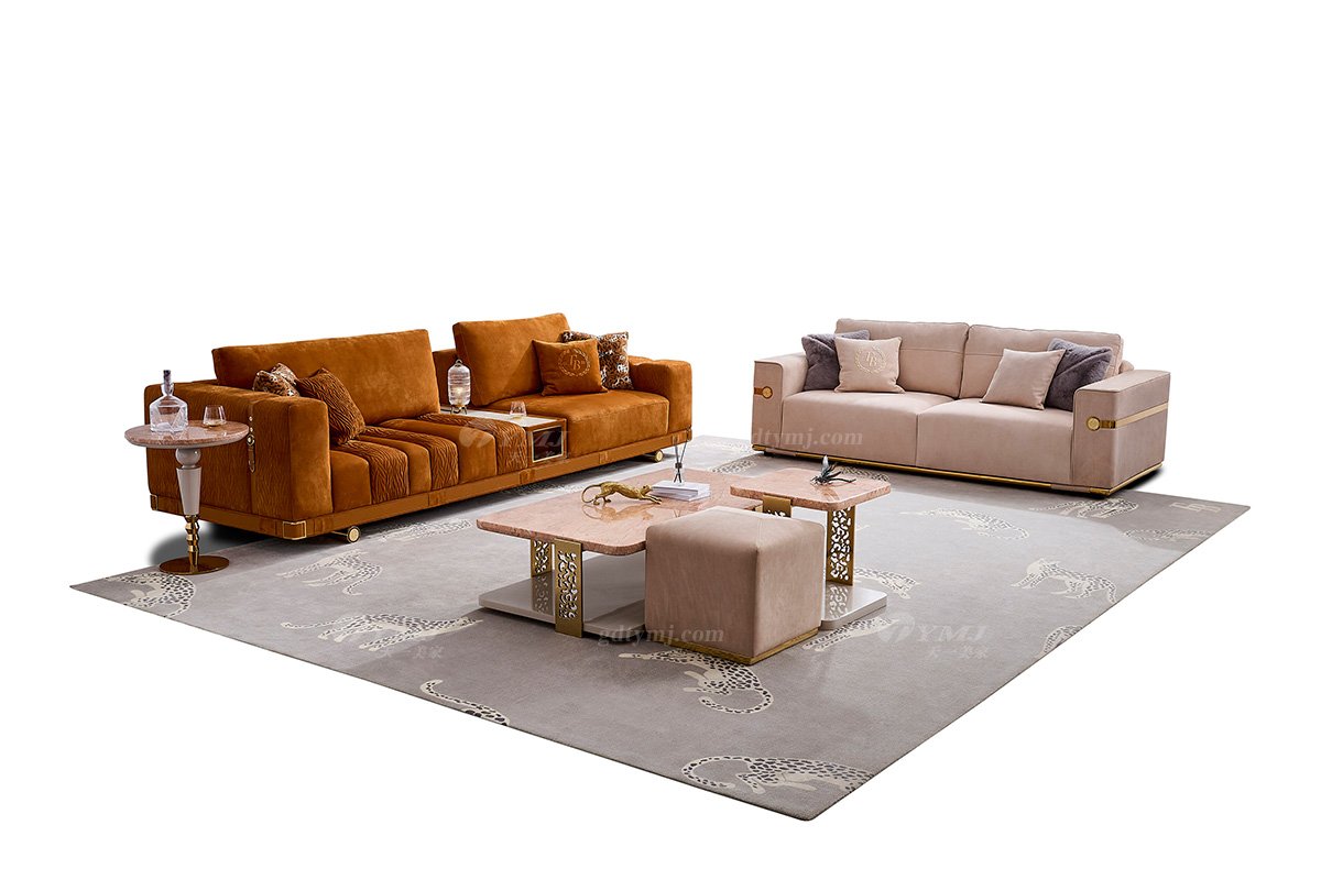 意式輕奢家具高端別墅會所家用時尚高級棕色超大四人位沙發(fā)FB122SF4場景