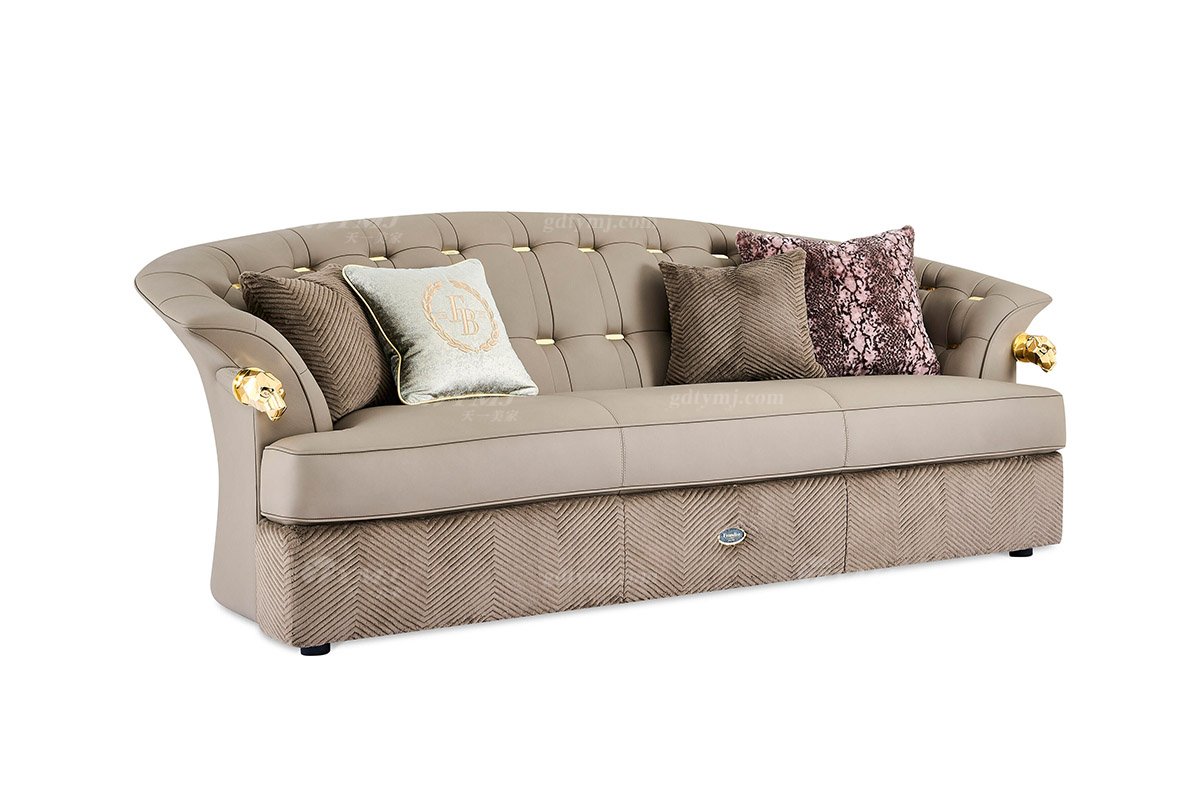 意式輕奢家具高端別墅會(huì)所家用時(shí)尚高級(jí)金屬灰色全皮單位沙發(fā)三位沙發(fā)FB123SF3